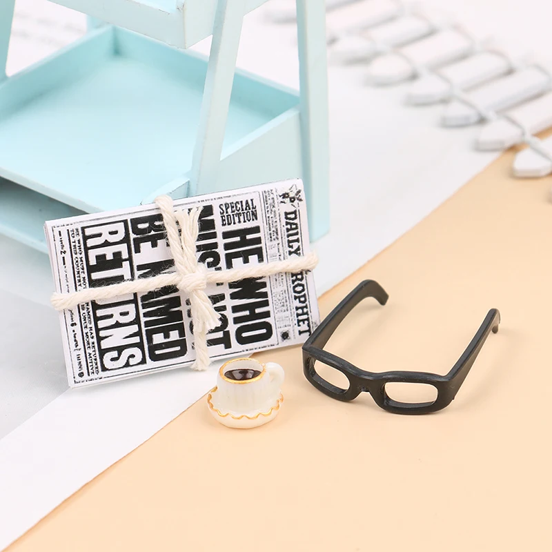 1:12 Dollhouse Miniature Newspaper Glasses Model Magazines Books + Aftertoon Tea DIY Doll House Dollhouse furniture Accessories
