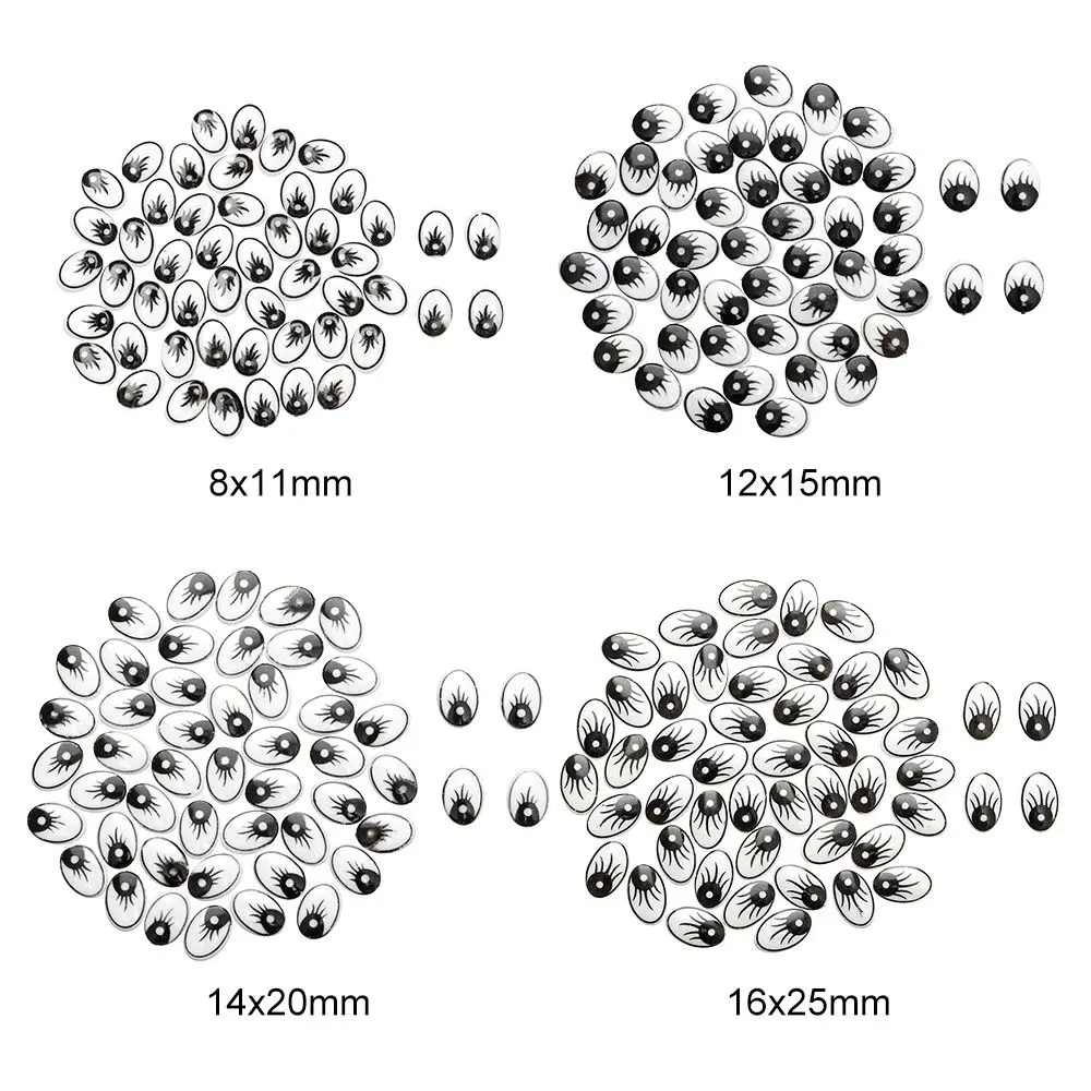 50PCS/Bag Life-like Eyes 8x11mm/12x15mm/14x20mm/16x25mm Plastic Doll Eyes Doll Eyelash Eyes DIY Stuffed Toys Puppets Making Part