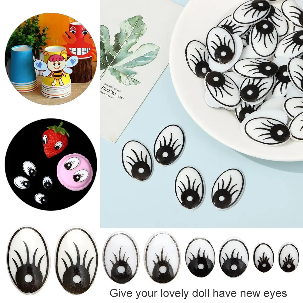 50PCS/Bag Life-like Eyes 8x11mm/12x15mm/14x20mm/16x25mm Plastic Doll Eyes Doll Eyelash Eyes DIY Stuffed Toys Puppets Making Part