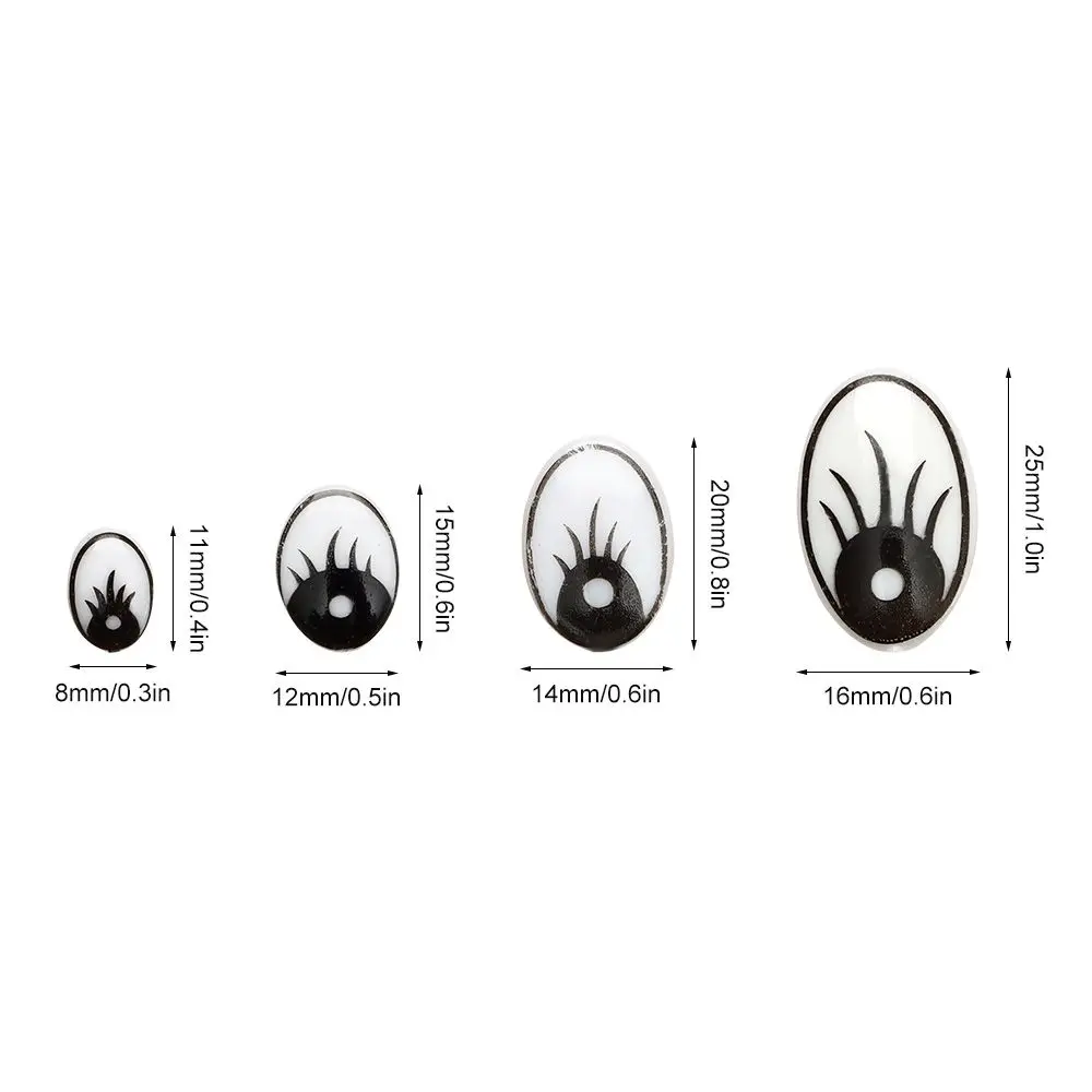 50PCS/Bag Life-like Eyes 8x11mm/12x15mm/14x20mm/16x25mm Plastic Doll Eyes Doll Eyelash Eyes DIY Stuffed Toys Puppets Making Part