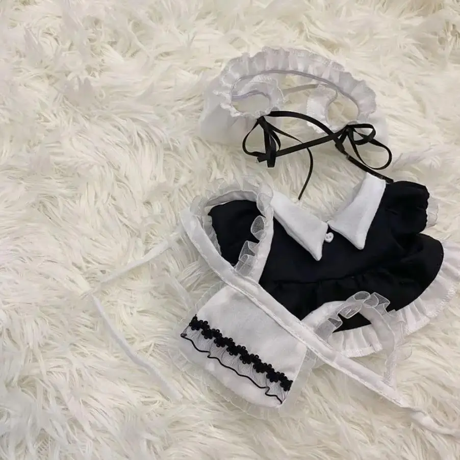 1Set Handmade 10/20cm Doll Clothes Maid Dress Headband Apron Kpop Plush Dolls Outfit Toys Baby Doll's Accessories Cos Suit