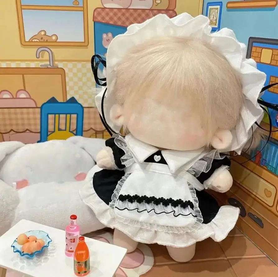 1Set Handmade 10/20cm Doll Clothes Maid Dress Headband Apron Kpop Plush Dolls Outfit Toys Baby Doll's Accessories Cos Suit