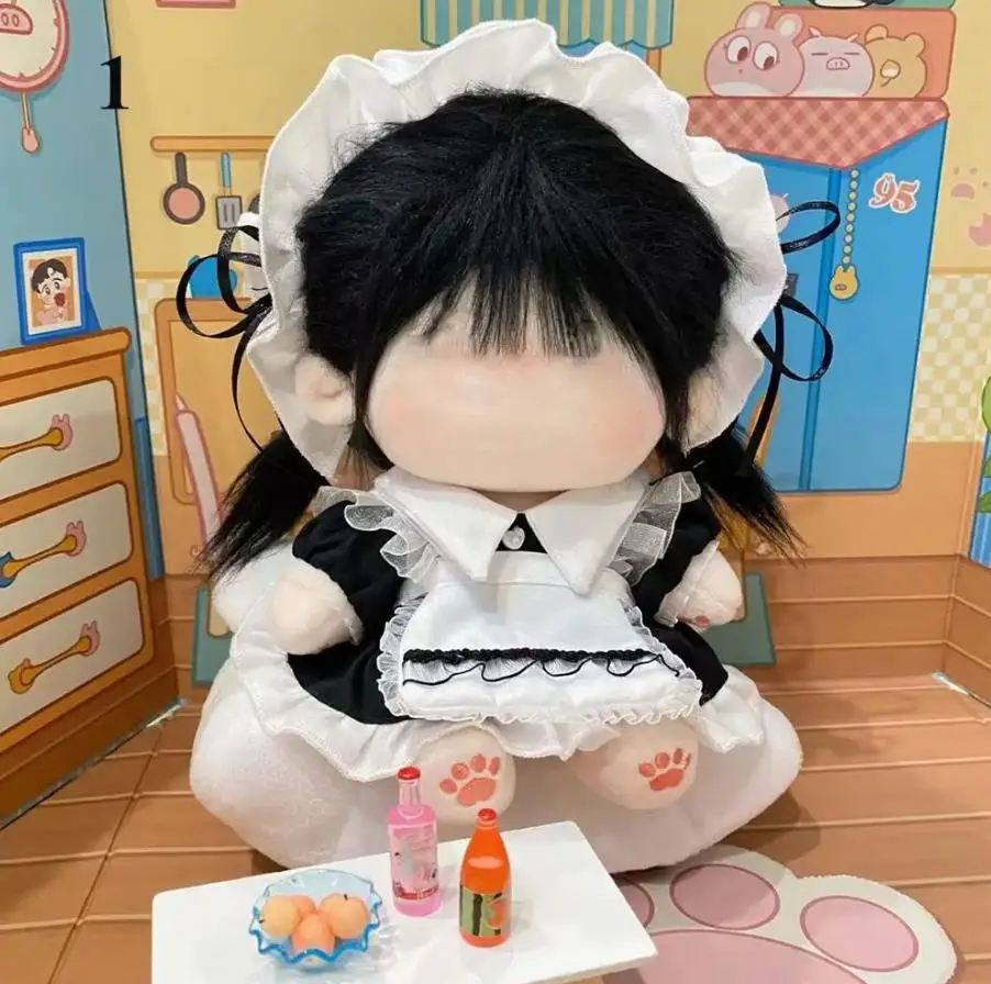 1Set Handmade 10/20cm Doll Clothes Maid Dress Headband Apron Kpop Plush Dolls Outfit Toys Baby Doll's Accessories Cos Suit