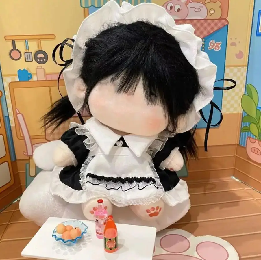 1Set Handmade 10/20cm Doll Clothes Maid Dress Headband Apron Kpop Plush Dolls Outfit Toys Baby Doll's Accessories Cos Suit