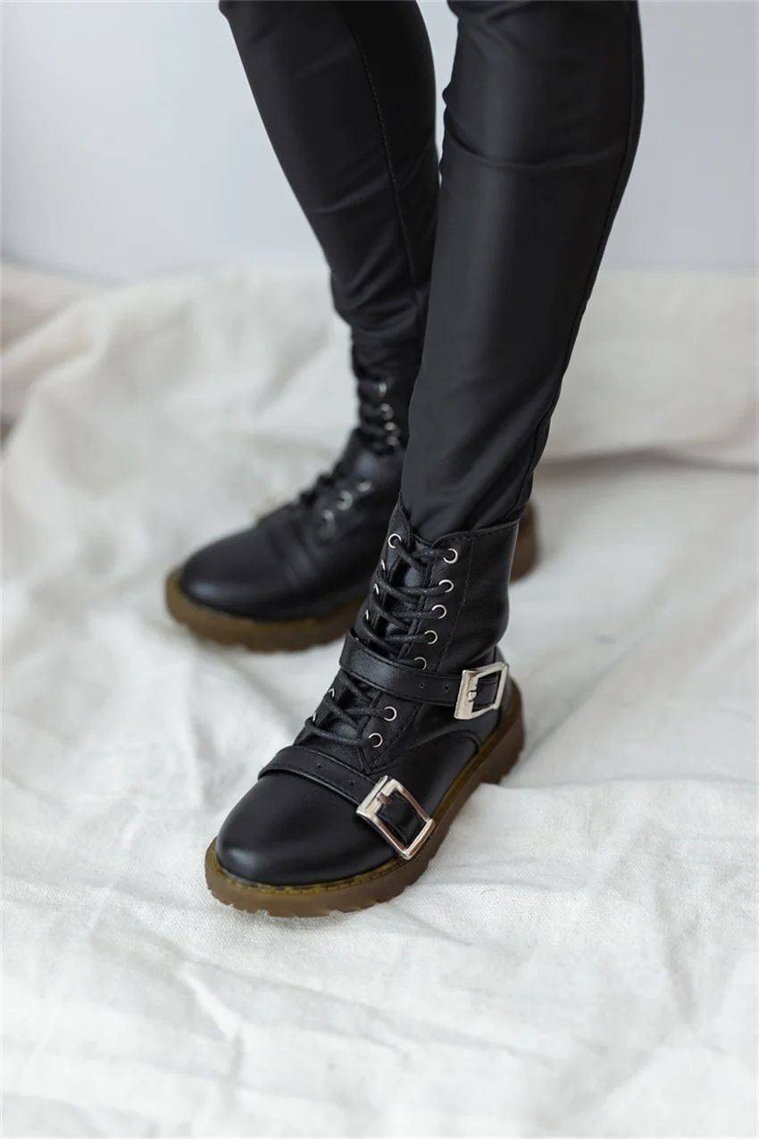 BJD doll Shoes, Strong Uncle, 1/4 Black White Double Buckle Ankle Boots, BJD doll Accessories