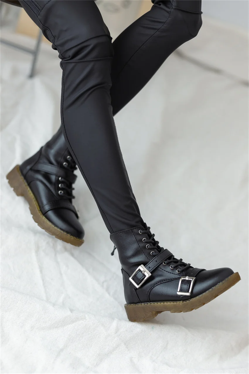 BJD doll Shoes, Strong Uncle, 1/4 Black White Double Buckle Ankle Boots, BJD doll Accessories
