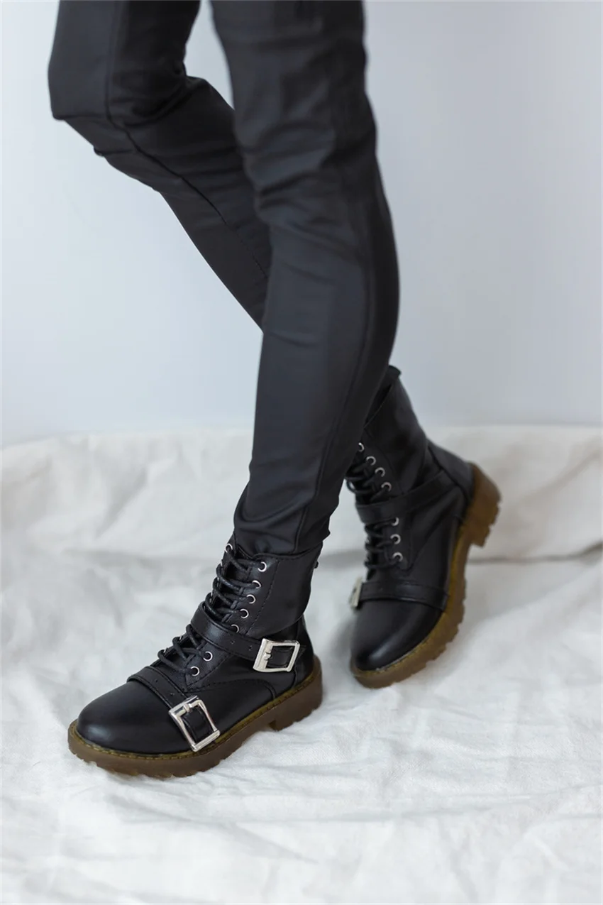 BJD doll Shoes, Strong Uncle, 1/4 Black White Double Buckle Ankle Boots, BJD doll Accessories