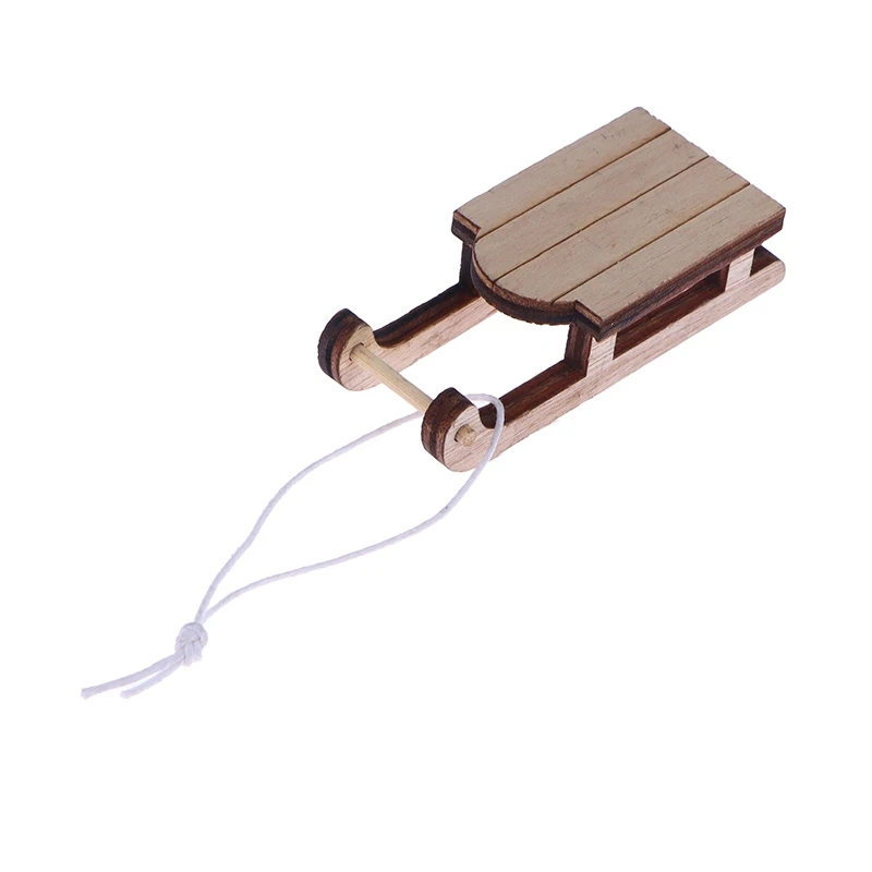 1Pc Dollhouse Miniature Sleigh Sled Ski Poles Pendant Christmas Scene Decoration Dolls House Xmas Accessories Kids Toys Gift