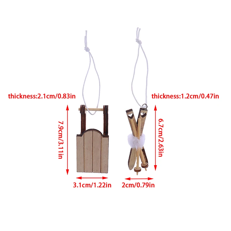 1Pc Dollhouse Miniature Sleigh Sled Ski Poles Pendant Christmas Scene Decoration Dolls House Xmas Accessories Kids Toys Gift