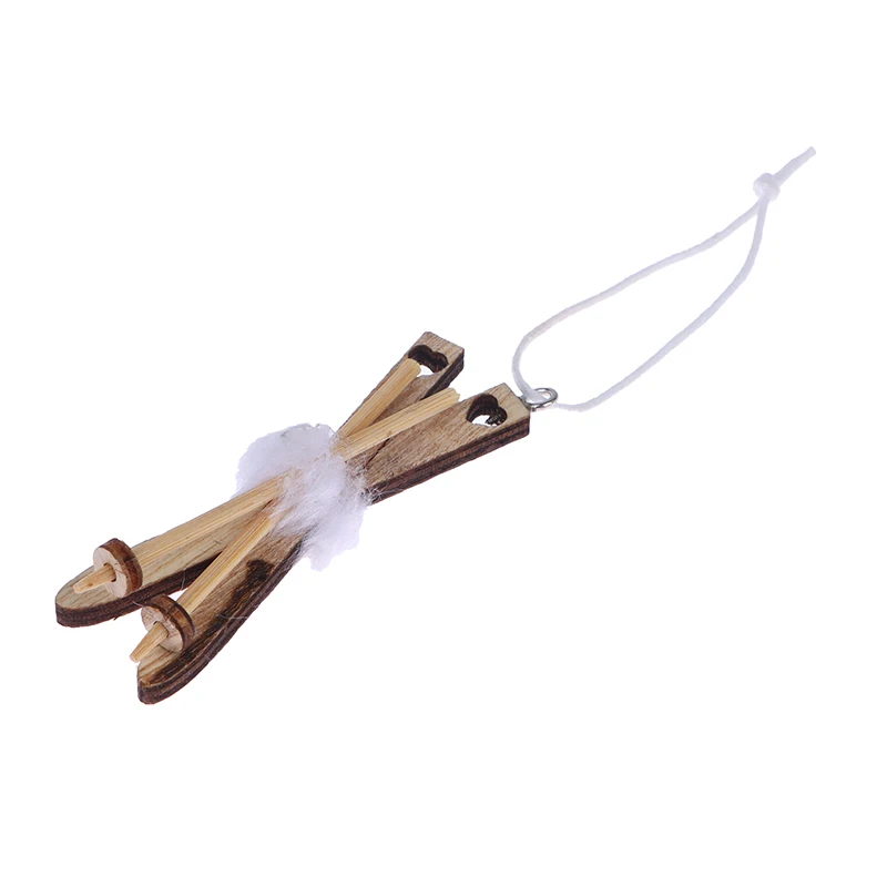 1Pc Dollhouse Miniature Sleigh Sled Ski Poles Pendant Christmas Scene Decoration Dolls House Xmas Accessories Kids Toys Gift