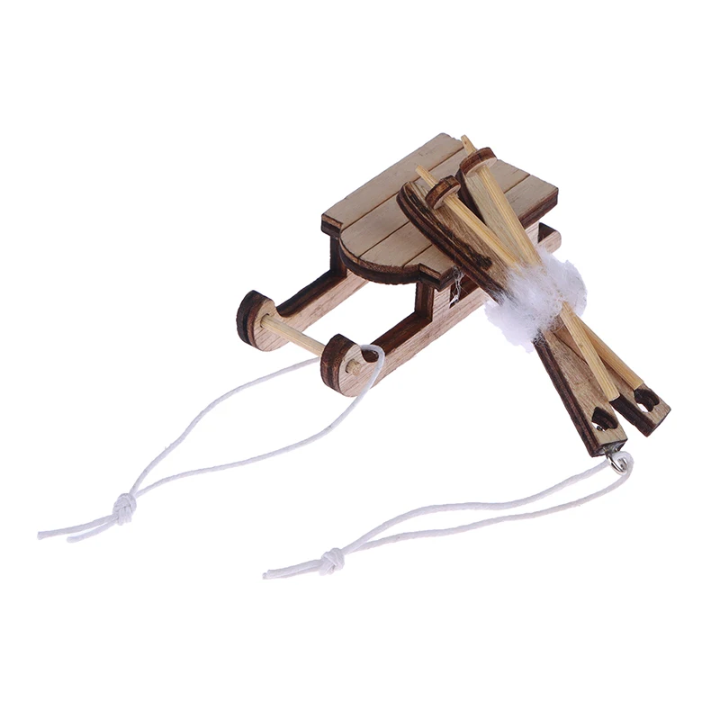 1Pc Dollhouse Miniature Sleigh Sled Ski Poles Pendant Christmas Scene Decoration Dolls House Xmas Accessories Kids Toys Gift