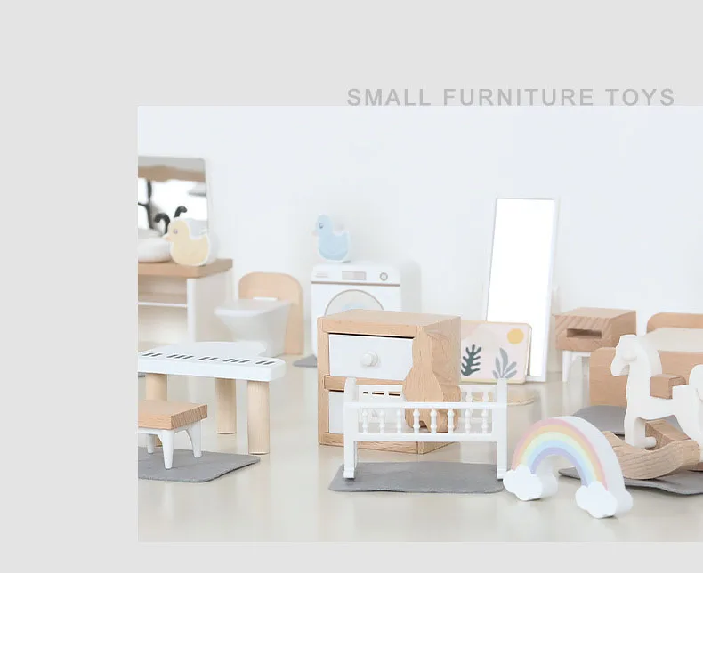 Wooden Furniture Miniature Toy Mini Wood Dolls Family Doll Kids Children House Play Toy Happy Dollhouse Boys Figures Girls Gifts