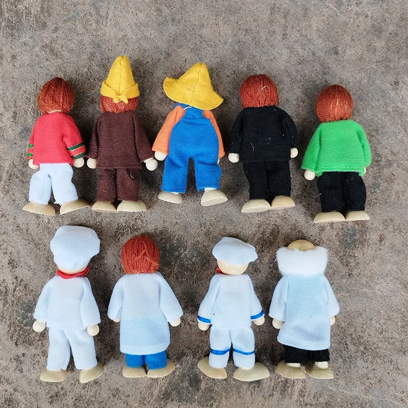 Wooden Furniture Miniature Toy Mini Wood Dolls Family Doll Kids Children House Play Toy Happy Dollhouse Boys Figures Girls Gifts