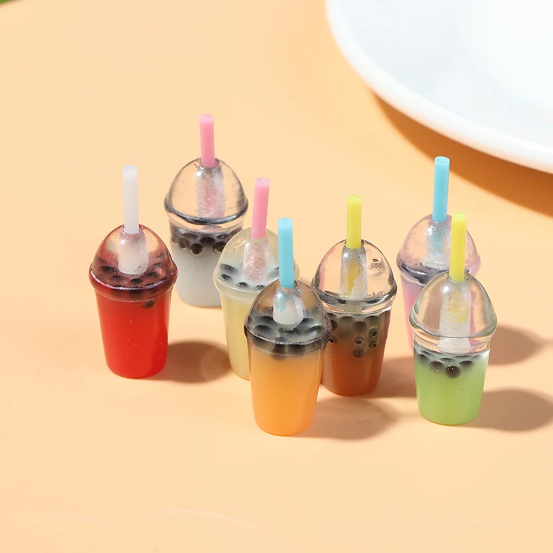 5Pcs 1:12 Dollhouse Miniature Pearl Milk Tea Cups Dolls Kitchen Food