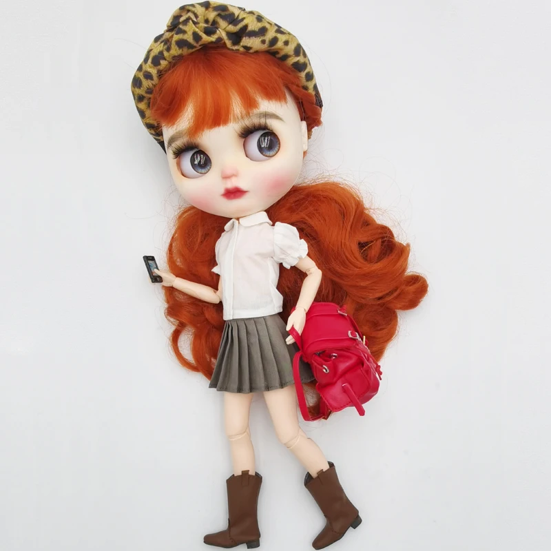 Blythe Coat Clothes Fur Vest Cartoon Plaid Pants For Ob24 Ob22 Azone Doll Winter Outfit
