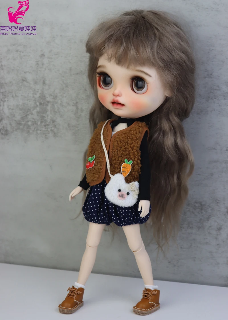 Blythe Coat Clothes Fur Vest Cartoon Plaid Pants For Ob24 Ob22 Azone Doll Winter Outfit