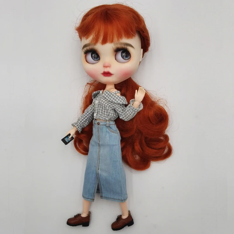 Blythe Coat Clothes Fur Vest Cartoon Plaid Pants For Ob24 Ob22 Azone Doll Winter Outfit