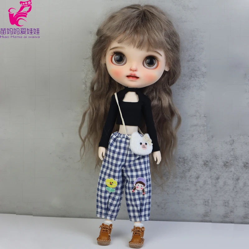 Blythe Coat Clothes Fur Vest Cartoon Plaid Pants For Ob24 Ob22 Azone Doll Winter Outfit