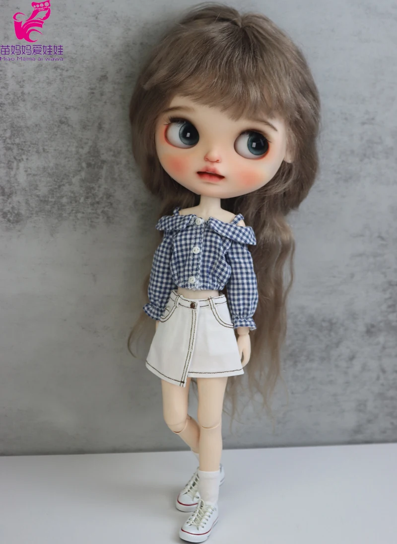 Blythe Coat Clothes Fur Vest Cartoon Plaid Pants For Ob24 Ob22 Azone Doll Winter Outfit