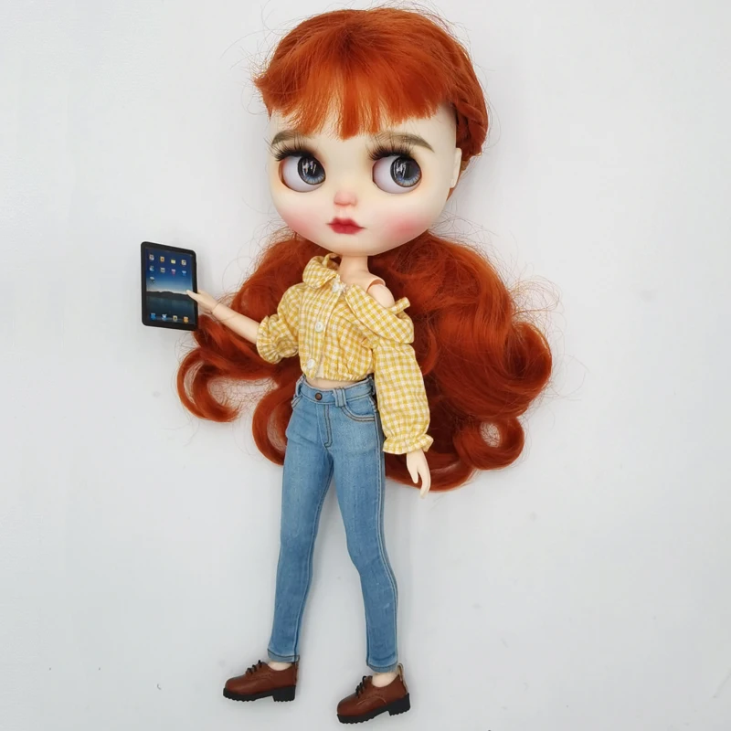 Blythe Coat Clothes Fur Vest Cartoon Plaid Pants For Ob24 Ob22 Azone Doll Winter Outfit