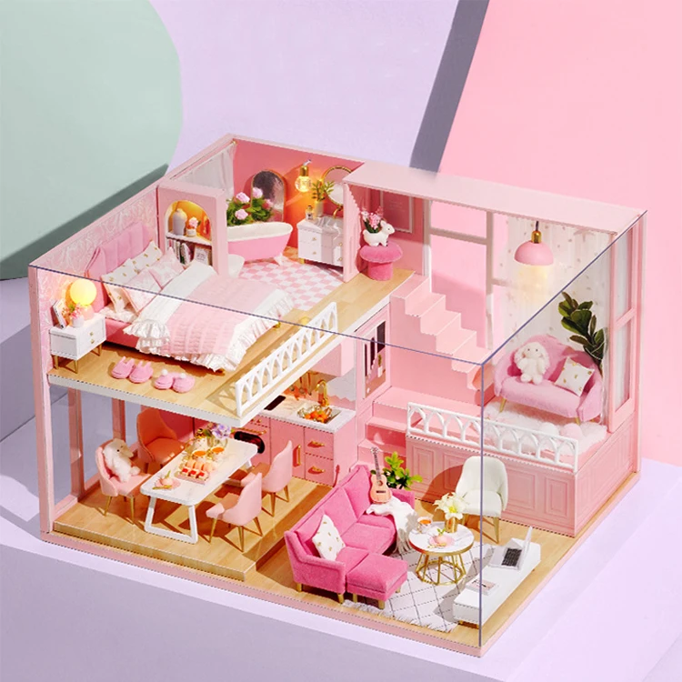 3D Wooden Mini Doll Houses DIY Small House Kit 3D Puzzle Assembly Building with Furniture Kit Toys Dollhouse Birthday Gifts