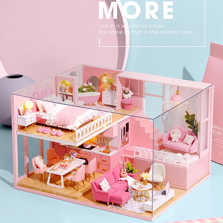 3D Wooden Mini Doll Houses DIY Small House Kit 3D Puzzle Assembly Building with Furniture Kit Toys Dollhouse Birthday Gifts