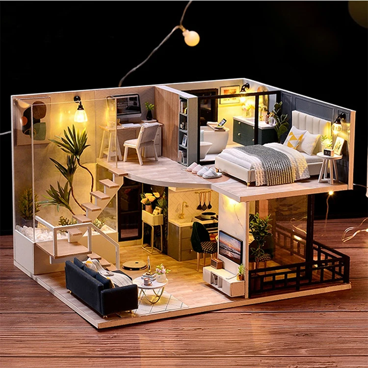 3D Wooden Mini Doll Houses DIY Small House Kit 3D Puzzle Assembly Building with Furniture Kit Toys Dollhouse Birthday Gifts