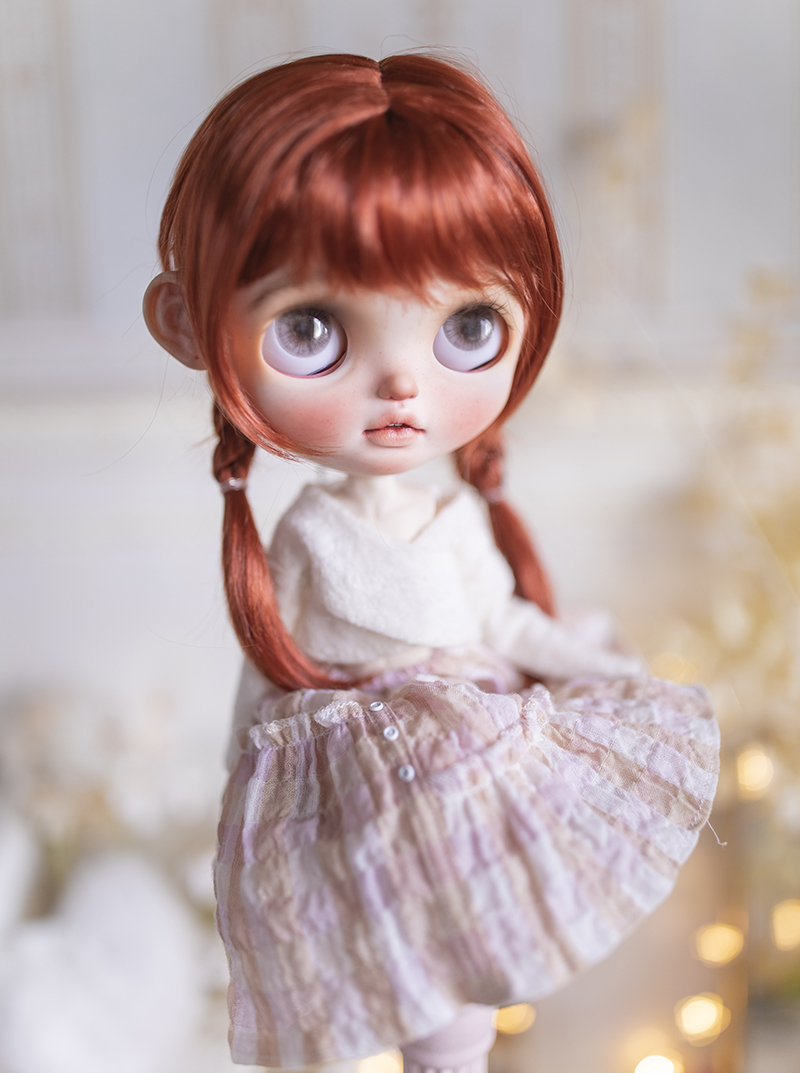 BJD Dolls Wig Blythe Girl Brown Cute Double Twist Braids Air Bangs for DIY Doll Accessories Size 9-10 ,10-11 Inch