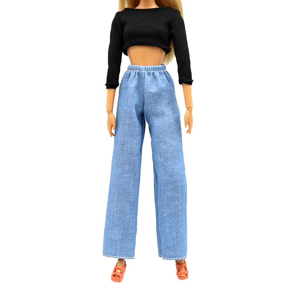 1/6 Princess Doll Clothes Fashion Denim Slacks Sleeveless T-suit Casual Pants Denim Grid Daily Wear Accessories Doll Clothing