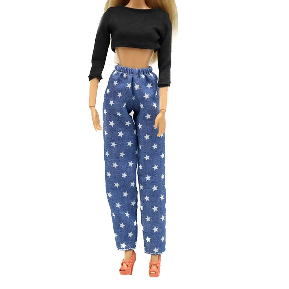 1/6 Princess Doll Clothes Fashion Denim Slacks Sleeveless T-suit Casual Pants Denim Grid Daily Wear Accessories Doll Clothing