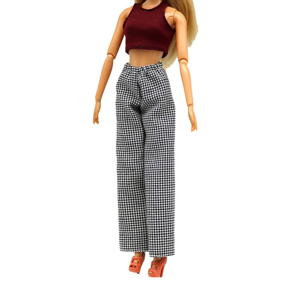 1/6 Princess Doll Clothes Fashion Denim Slacks Sleeveless T-suit Casual Pants Denim Grid Daily Wear Accessories Doll Clothing