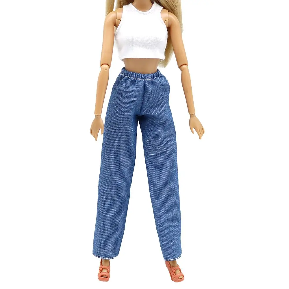 1/6 Princess Doll Clothes Fashion Denim Slacks Sleeveless T-suit Casual Pants Denim Grid Daily Wear Accessories Doll Clothing