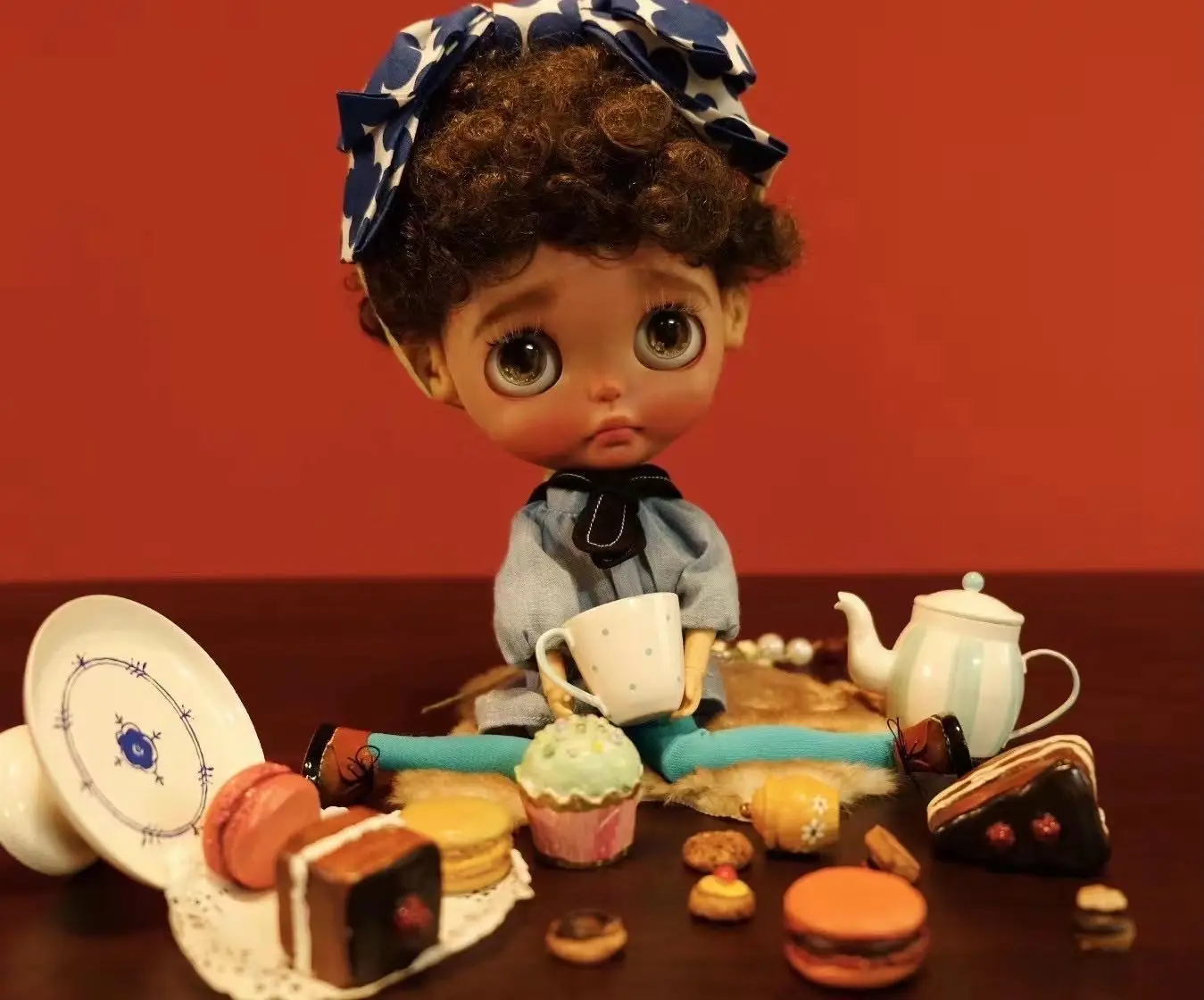 Aizulhomey Dollhouse Furniture Metal Tea Pot Set 7 pcs For Blythe OB24 BJD Dollhouse Accessories Mini Kitchen Toys Gifts
