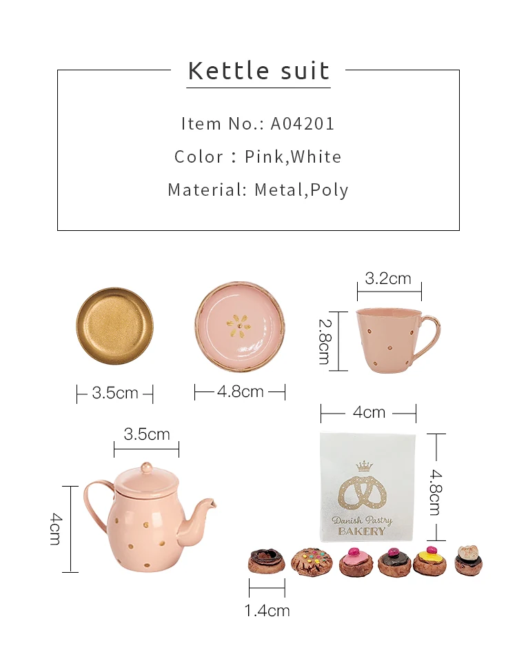Aizulhomey Dollhouse Furniture Metal Tea Pot Set 7 pcs For Blythe OB24 BJD Dollhouse Accessories Mini Kitchen Toys Gifts