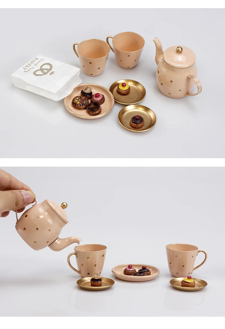 Aizulhomey Dollhouse Furniture Metal Tea Pot Set 7 pcs For Blythe OB24 BJD Dollhouse Accessories Mini Kitchen Toys Gifts