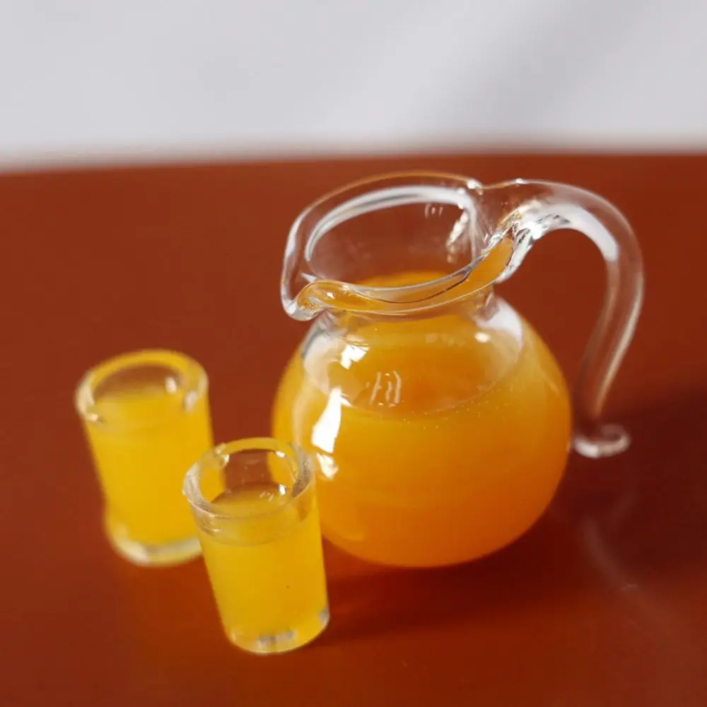 1 Set 1/12 Scale Miniature Drinks Jug Cup Coffee Milk Orange Juice Lemon Water Drinking Model Playing House Dollhouse Decoration