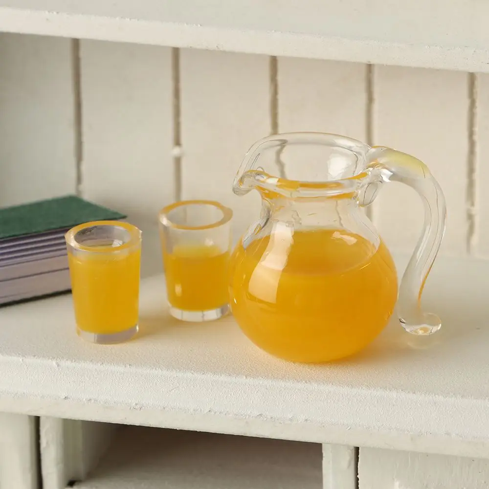 1 Set 1/12 Scale Miniature Drinks Jug Cup Coffee Milk Orange Juice Lemon Water Drinking Model Playing House Dollhouse Decoration