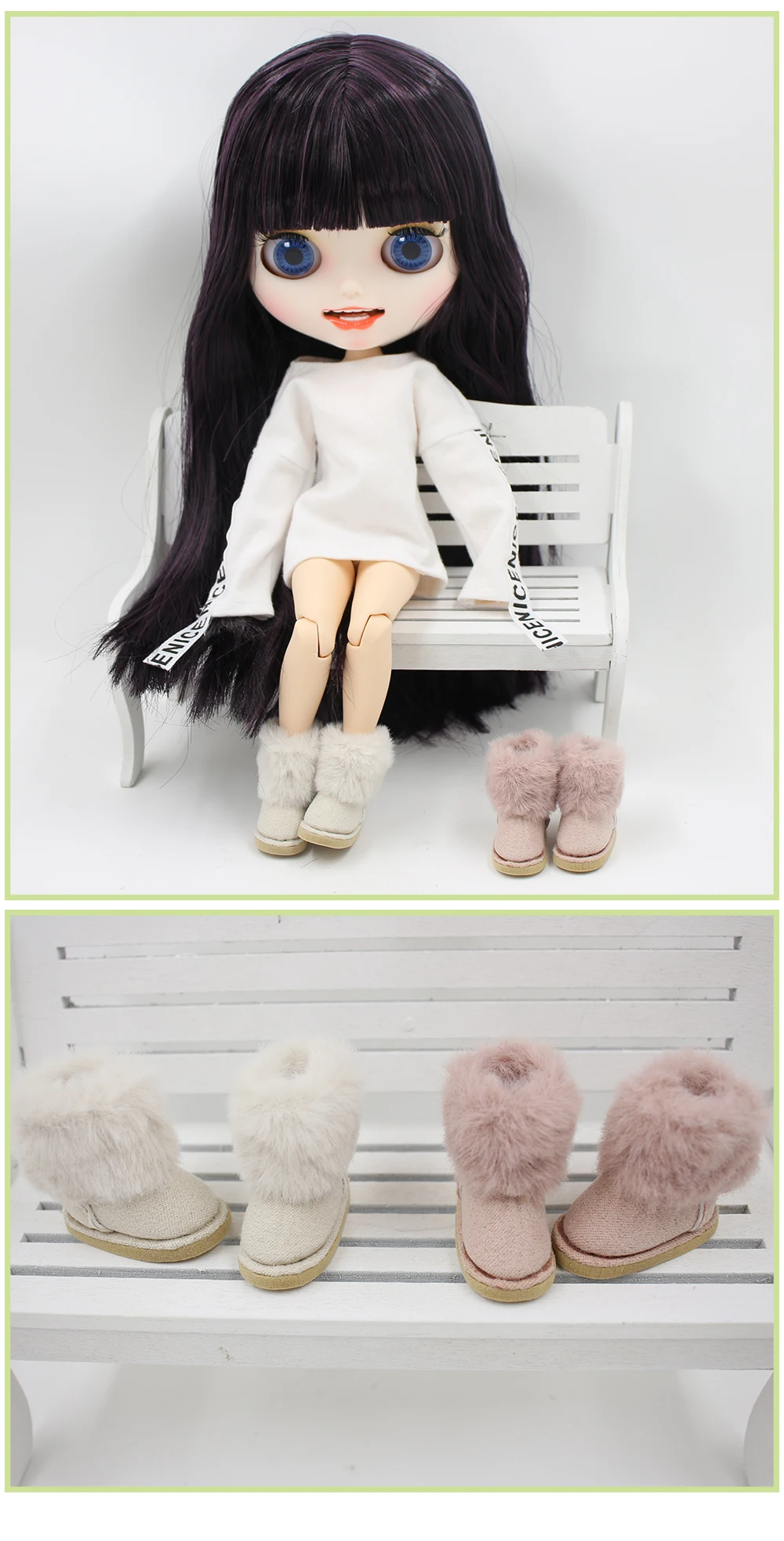 ICY DBS Blyth doll shoes 1/6 furry snow boots about 3.5cm BJD girls toys