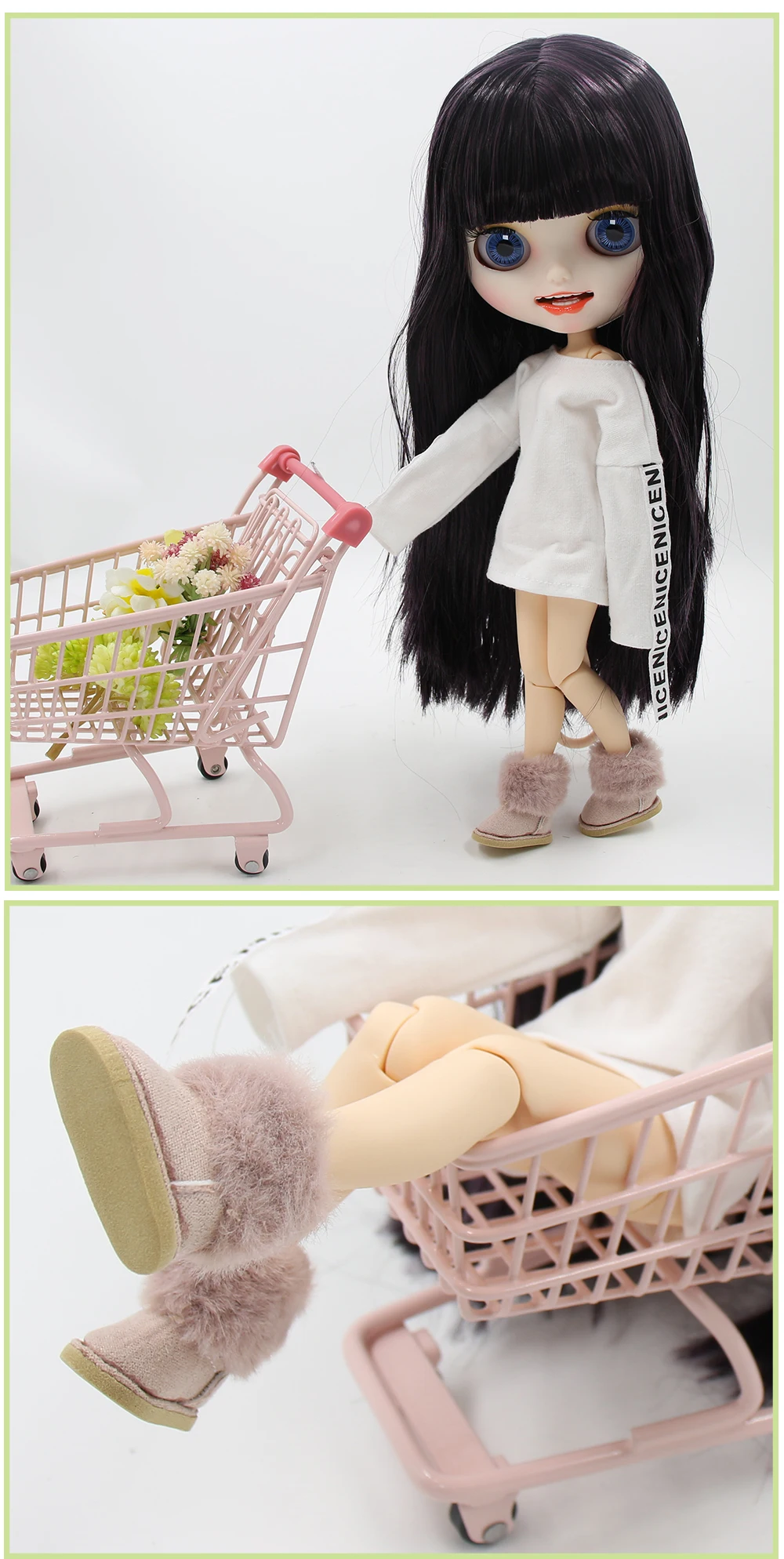 ICY DBS Blyth doll shoes 1/6 furry snow boots about 3.5cm BJD girls toys