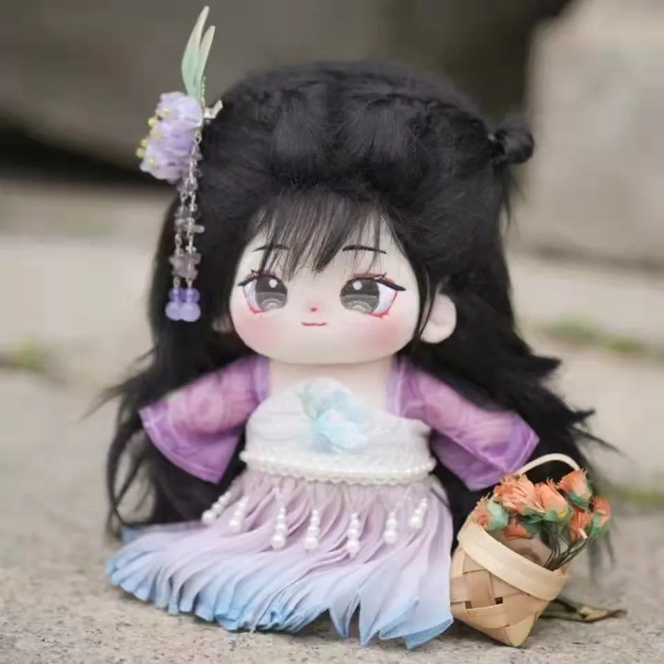 Long black hair 20cm girl replace Clothes Plush Idol Doll Clothes Kids Stuffed Animal Cute Cartoon Fans toys Gift dolls