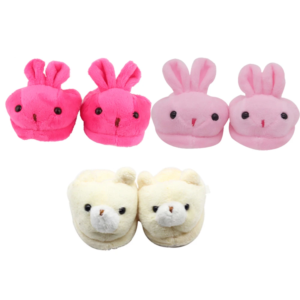 7cm Plush Doll Shoes Cute Bear,Tiger,Frog,Animal Slippers For American 18 Inch,OG&43cm Baby New Born Girl Doll Accessories Toy