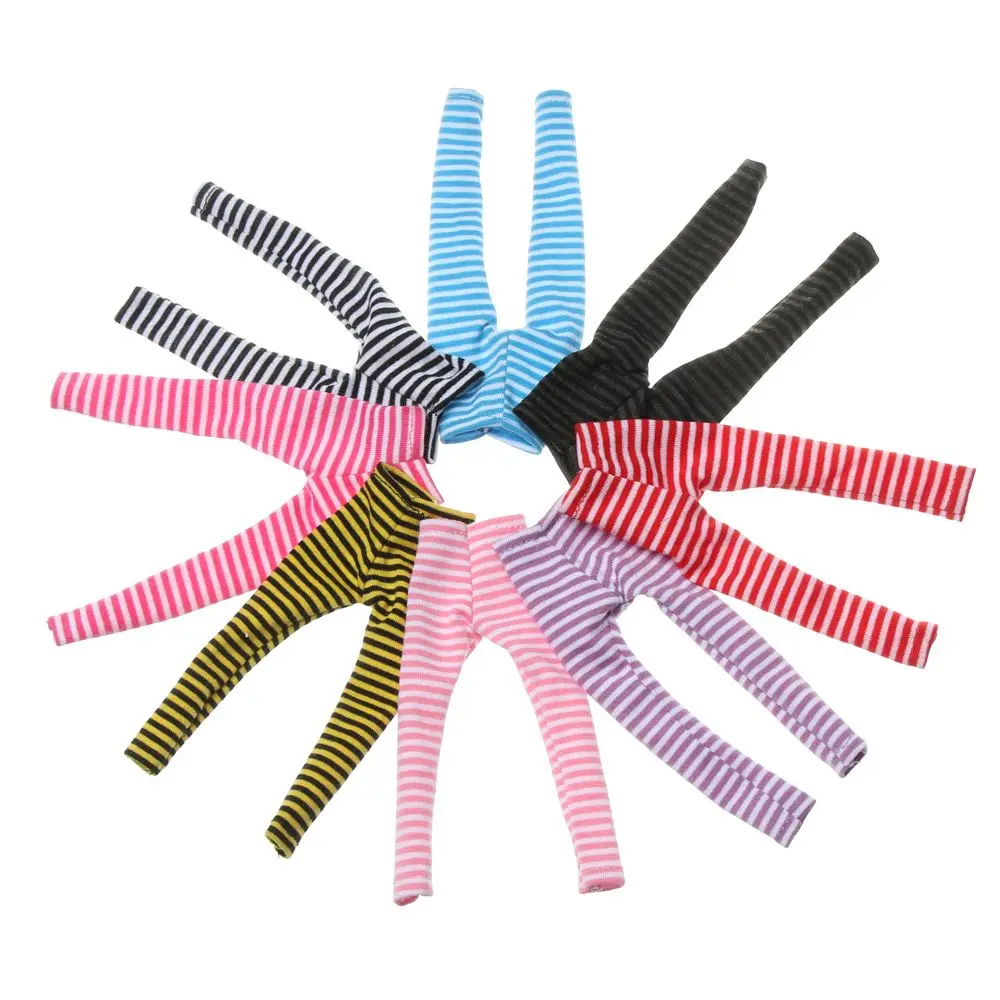 30CM Doll Pants Candy Color Fashion PU Leggings Striped Elastic Tight Trousers Handmade 1/6 Dolls Accessories Kids Toys