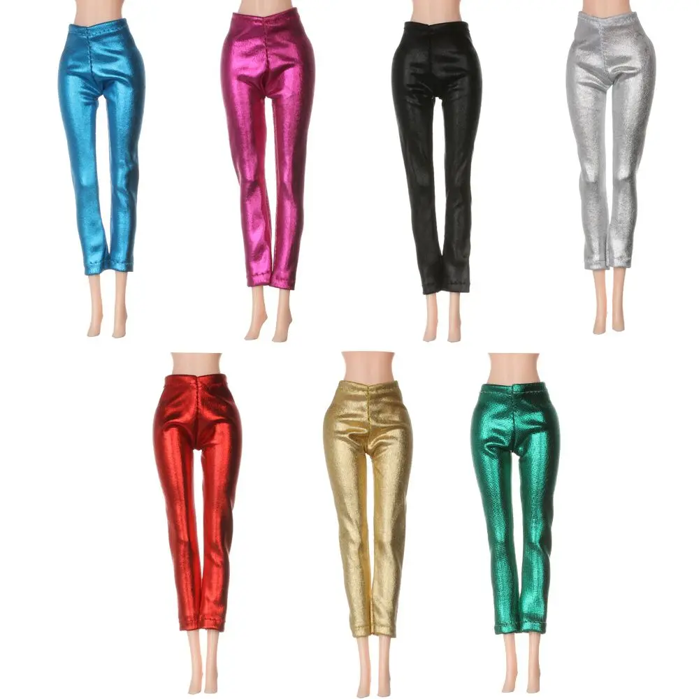 30CM Doll Pants Candy Color Fashion PU Leggings Striped Elastic Tight Trousers Handmade 1/6 Dolls Accessories Kids Toys