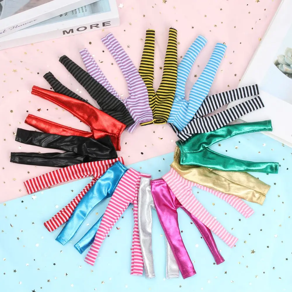 30CM Doll Pants Candy Color Fashion PU Leggings Striped Elastic Tight Trousers Handmade 1/6 Dolls Accessories Kids Toys