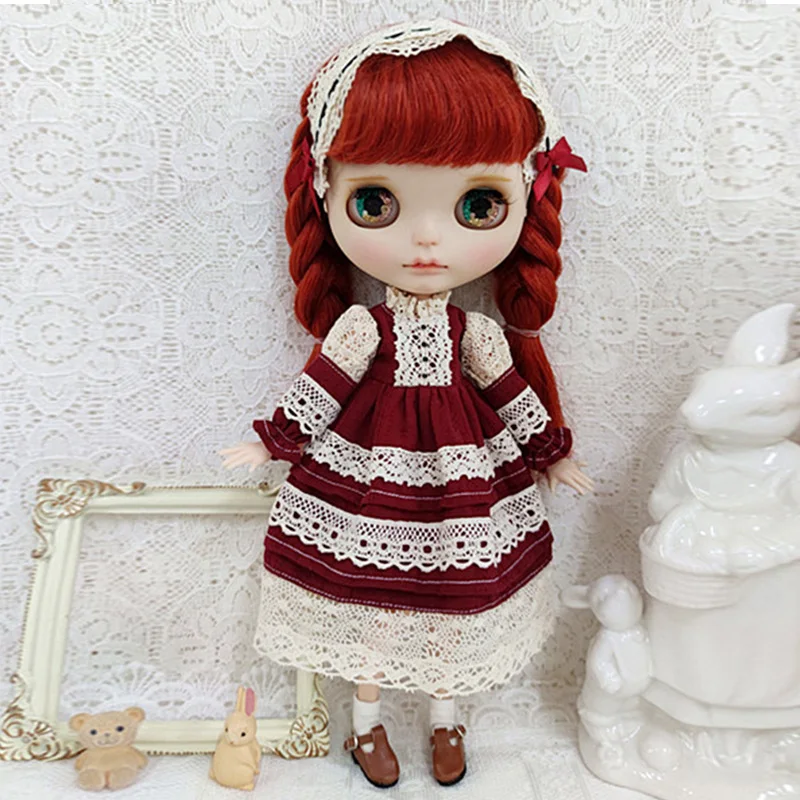 New Blyth clothing Fashion Retro Long Dress Princess skirt Gir Lace Dress for YMY, Licca, Azones, Ob24, 22 Ob27 Doll Accessories