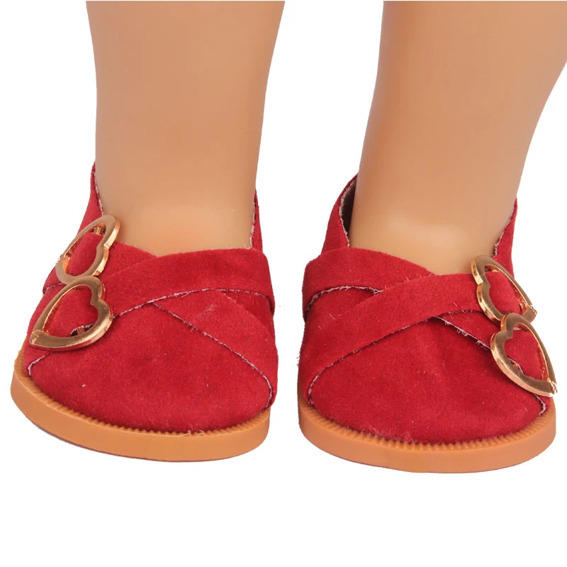 7cm Super Cute Leisure Doll Shoes Double Hearts Pu Leather 18 Inch Mini Handmade Shoes For Reborn Baby Dolls 43 cm Russian Toys