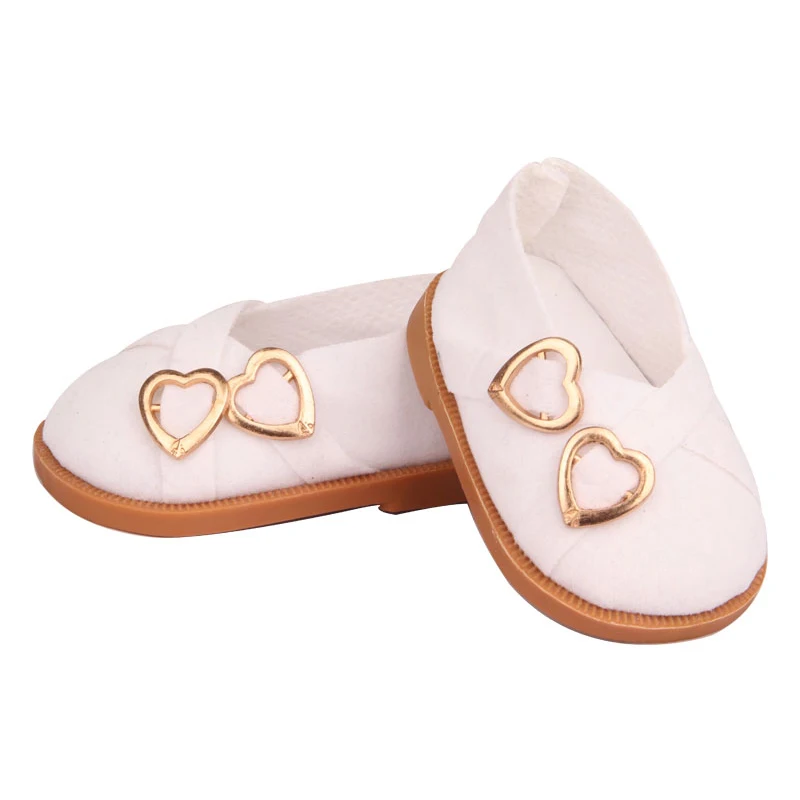 7cm Super Cute Leisure Doll Shoes Double Hearts Pu Leather 18 Inch Mini Handmade Shoes For Reborn Baby Dolls 43 cm Russian Toys