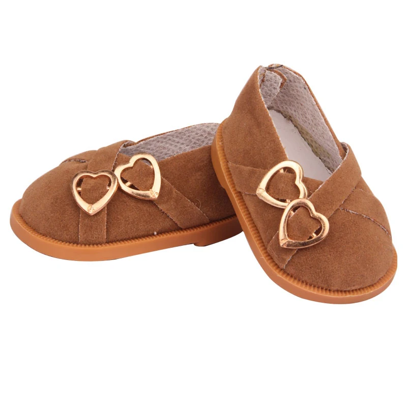 7cm Super Cute Leisure Doll Shoes Double Hearts Pu Leather 18 Inch Mini Handmade Shoes For Reborn Baby Dolls 43 cm Russian Toys