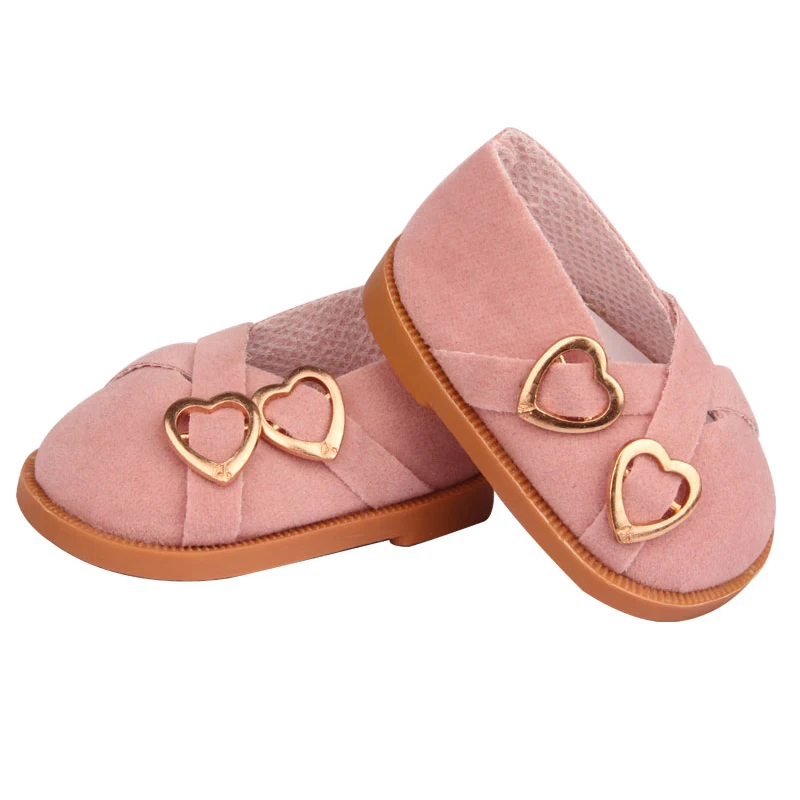 7cm Super Cute Leisure Doll Shoes Double Hearts Pu Leather 18 Inch Mini Handmade Shoes For Reborn Baby Dolls 43 cm Russian Toys
