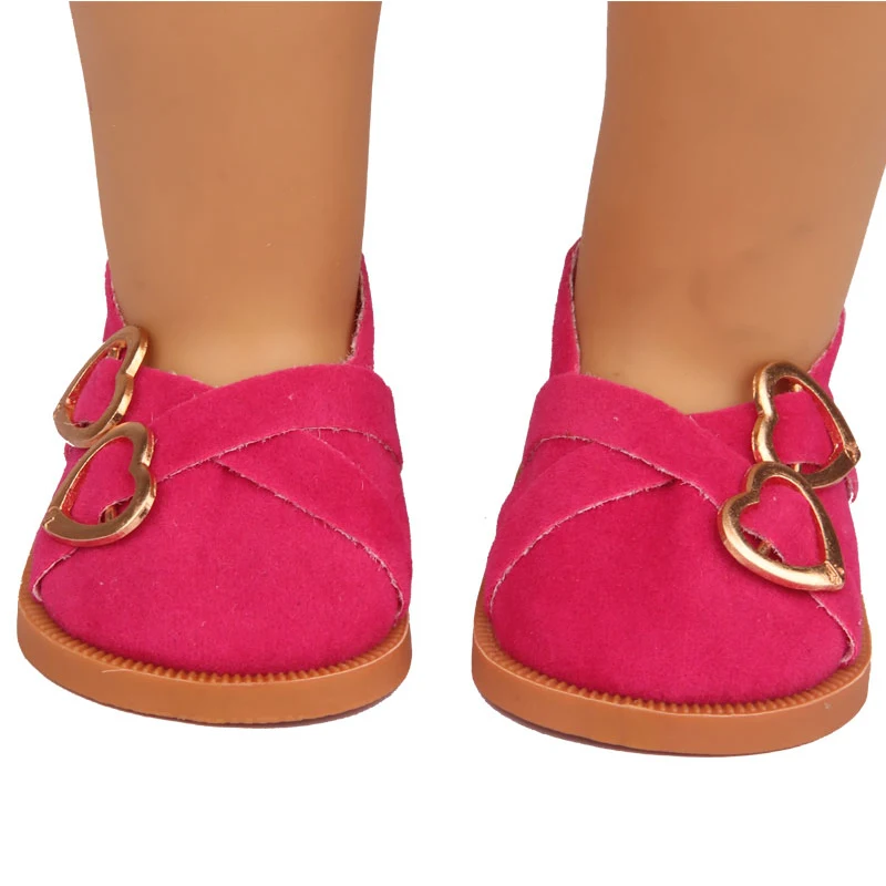 7cm Super Cute Leisure Doll Shoes Double Hearts Pu Leather 18 Inch Mini Handmade Shoes For Reborn Baby Dolls 43 cm Russian Toys